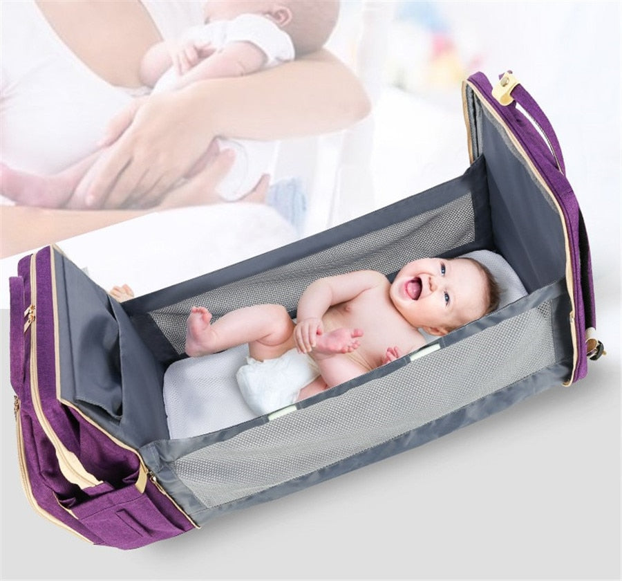 Multifunctional Portable USB Folding Diaper Bag Baby Travel Large Backpack Baby Bed Diaper Changing Table For Outdoors