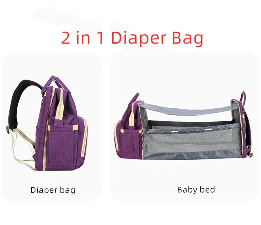 Multifunctional Portable USB Folding Diaper Bag Baby Travel Large Backpack Baby Bed Diaper Changing Table For Outdoors
