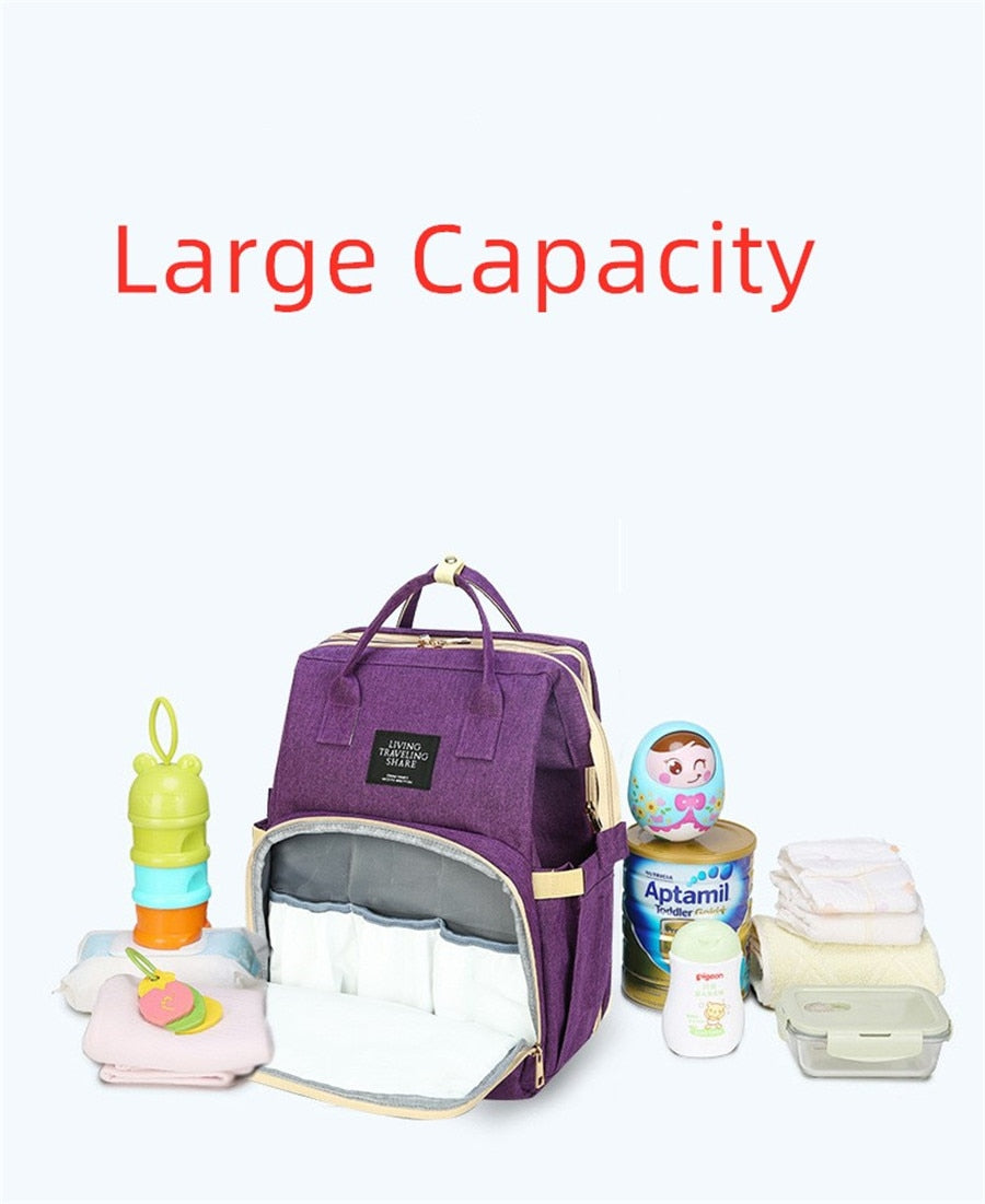 Multifunctional Portable USB Folding Diaper Bag Baby Travel Large Backpack Baby Bed Diaper Changing Table For Outdoors