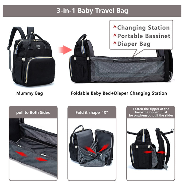 LEQUEEN Large Capacity Diaper Bag Backpack Multifunctional Baby Bed Bags Maternity Nursing Handbag Stroller Bag with Hooks Bag