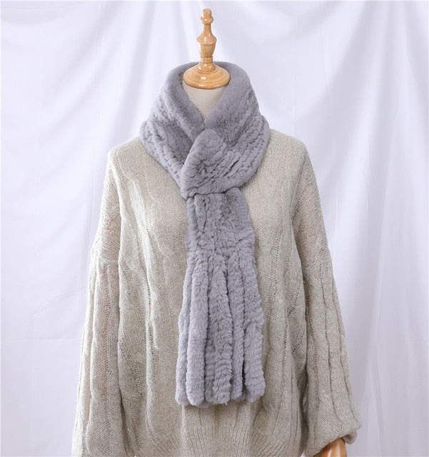 New Winter Women's Genuine Real Rex Rabbit Fur Hand Knitted Scarf Scarfs Cowl Ring Scarves Wraps Snood Street Fashion Tassel