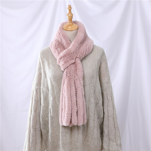 New Winter Women's Genuine Real Rex Rabbit Fur Hand Knitted Scarf Scarfs Cowl Ring Scarves Wraps Snood Street Fashion Tassel
