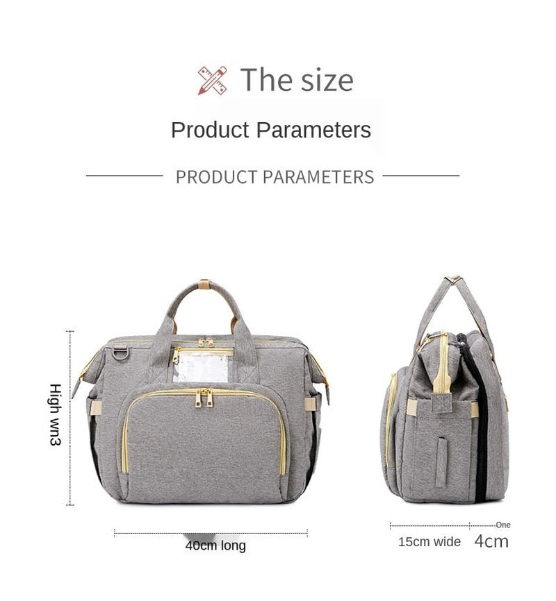 3 In 1 Diaper Bag Backpack Foldable Baby Bed Waterproof Travel Bag with USB Charge Diaper Bag Backpack with Changing Bed