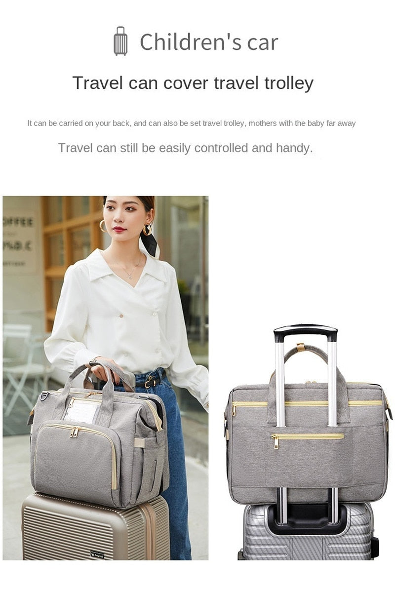 3 In 1 Diaper Bag Backpack Foldable Baby Bed Waterproof Travel Bag with USB Charge Diaper Bag Backpack with Changing Bed