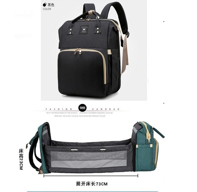 3 In 1 Diaper Bag Backpack Foldable Baby Bed Waterproof Travel Bag with USB Charge Diaper Bag Backpack with Changing Bed