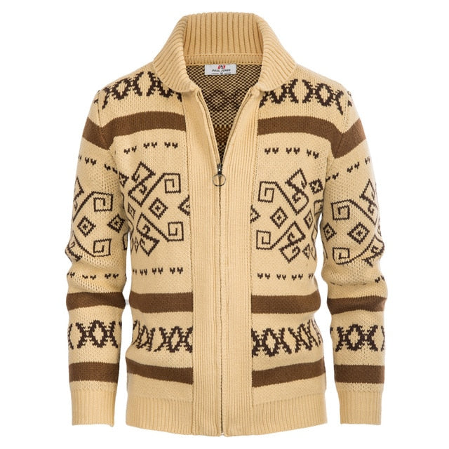Casual Tops Men Shawl Collar Sweater Cardigan Long Sleeve Zip-up Knitted Coat Knitwear Fashion Jacquard Coats Male Autumn New