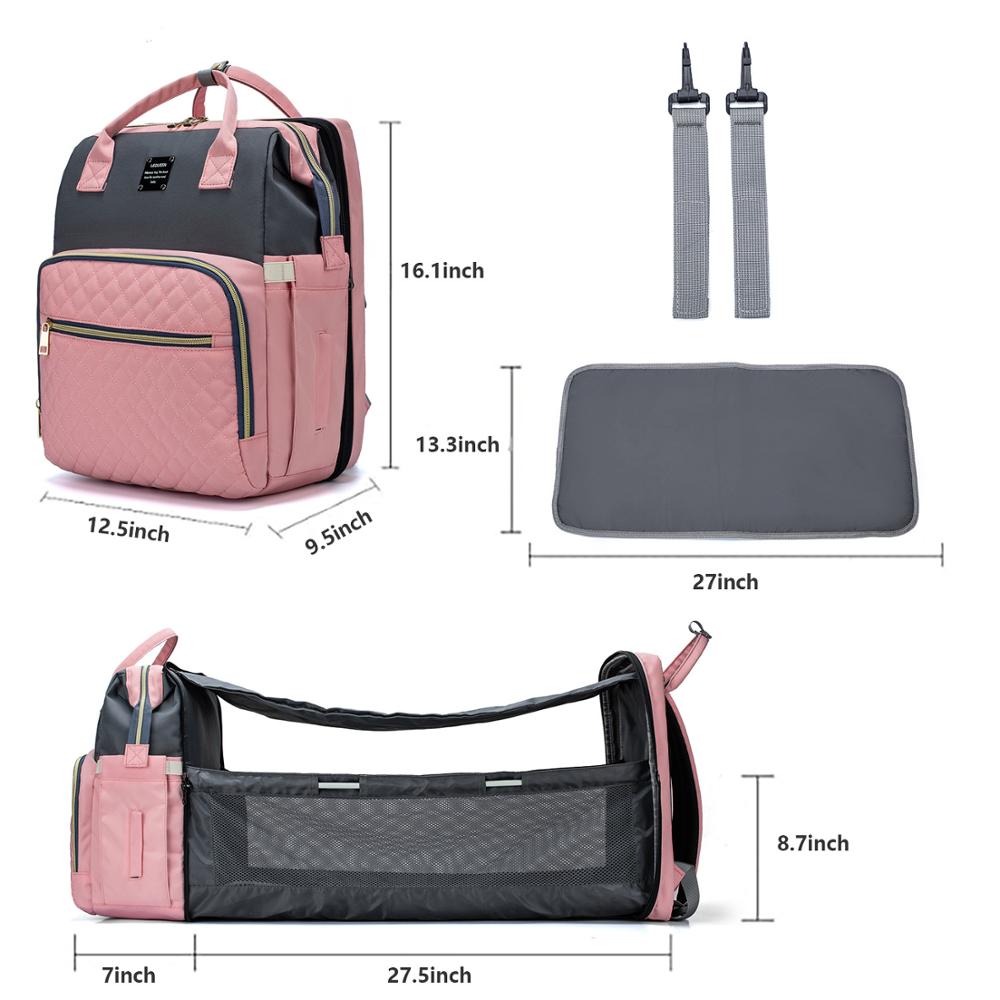 LeQueen 2020 New Design 3 in 1 USB Diaper Bag Baby Crib Foldable Sleeping Bed With Changing Pad Sunshine Shade Dropshipping