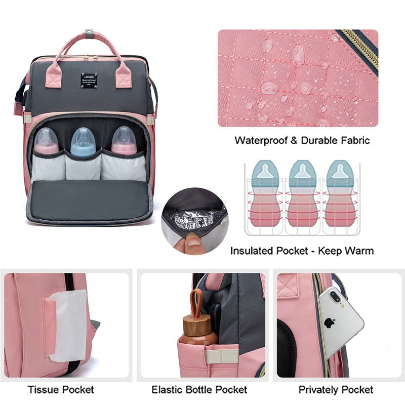 LeQueen 2020 New Design 3 in 1 USB Diaper Bag Baby Crib Foldable Sleeping Bed With Changing Pad Sunshine Shade Dropshipping