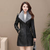 Autumn Winter Women PU Leather Jacket Mid-Long  Thickening Black Jacket Faux Fur-neck Warm Coat Motorcycle Outwear Overcoat