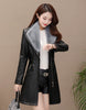 Autumn Winter Women PU Leather Jacket Mid-Long  Thickening Black Jacket Faux Fur-neck Warm Coat Motorcycle Outwear Overcoat