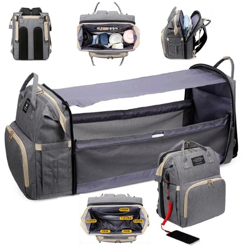 Multifunctional Portable USB Folding Diaper Bag Baby Travel Large Backpack Baby Bed Diaper Changing Table For Outdoors