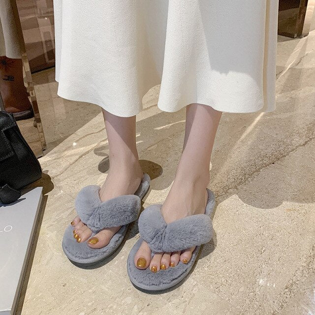 Women Slippers Winter Warm Shoes Woman Slip On Flats Slides Home Female Faux Fur Comfortable Non Slip Slippers Plus Size 37-41