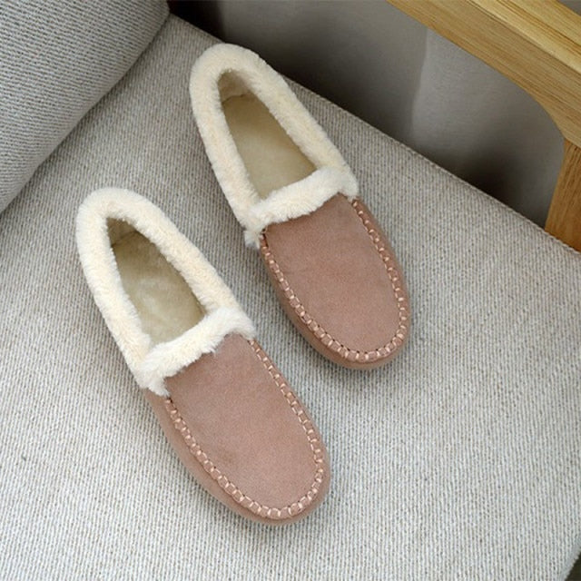 Women Loafers Warm Moccasin Shoes Plush Winter Snow Boots Ladies Causal Non Slip Woman Flock Female Flats Cotton Shoes New