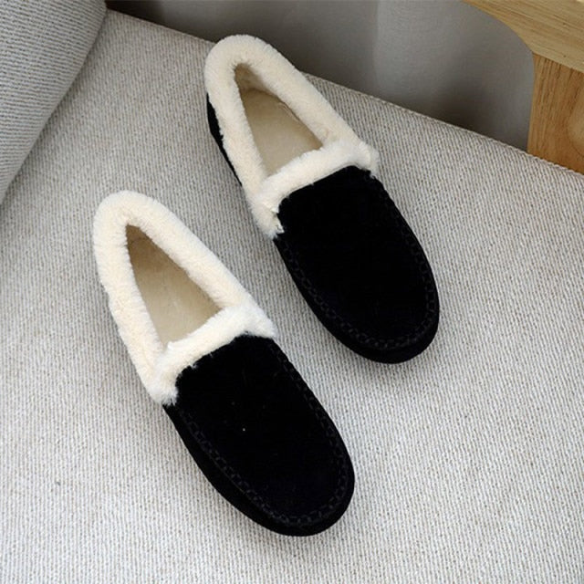 Women Loafers Warm Moccasin Shoes Plush Winter Snow Boots Ladies Causal Non Slip Woman Flock Female Flats Cotton Shoes New