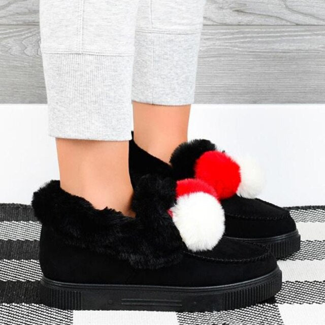 Women Loafers Warm Moccasin Shoes Plush Winter Snow Boots Ladies Causal Non Slip Woman Flock Female Flats Cotton Shoes New