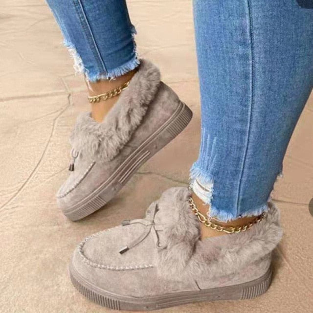 Women Loafers Warm Moccasin Shoes Plush Winter Snow Boots Ladies Causal Non Slip Woman Flock Female Flats Cotton Shoes New