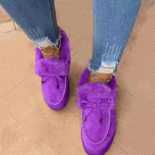 Women Loafers Warm Moccasin Shoes Plush Winter Snow Boots Ladies Causal Non Slip Woman Flock Female Flats Cotton Shoes New