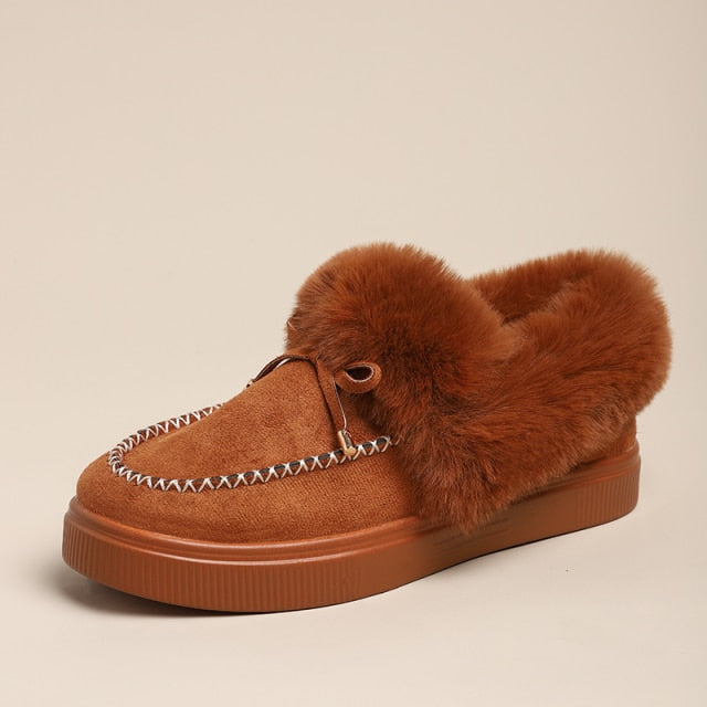 Women Loafers Warm Moccasin Shoes Plush Winter Snow Boots Ladies Causal Non Slip Woman Flock Female Flats Cotton Shoes New