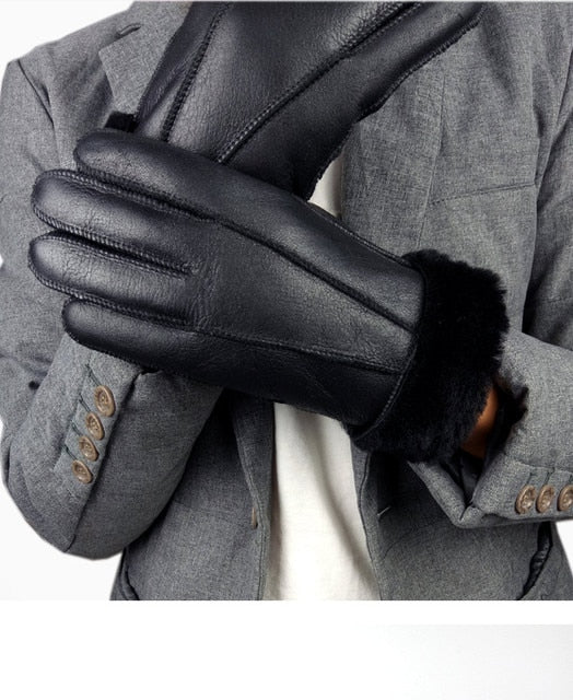New Men Winter Gloves Warm Genuine Sheep Fur Gloves for Men Thermal Goat Fur Cashmere Real Leather Leather Snow Gloves Manual