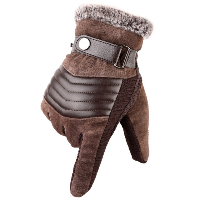 LA SPEZIA Brown Mens Leather Gloves Real Pigskin Russia Winter Gloves Warm Thick Driving Skiing Men's Gloves Guantes Luvas