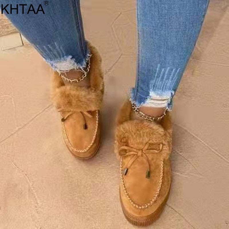 Women Loafers Warm Moccasin Shoes Plush Winter Snow Boots Ladies Causal Non Slip Woman Flock Female Flats Cotton Shoes New