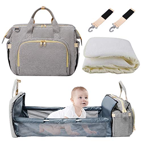 3 In 1 Diaper Bag Backpack Foldable Baby Bed Waterproof Travel Bag with USB Charge Diaper Bag Backpack with Changing Bed