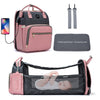 3 In 1 Diaper Bag Backpack Foldable Baby Bed Waterproof Travel Bag with USB Charge Diaper Bag Backpack with Changing Bed
