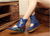 Beige Flower Bird Women Shoes Chinese Style Noble Mary Janes Inside Increased Embroidery 5cm Flats Soft Sole Cloth Shoes Woman