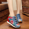 Veowalk New Spring Women's Flower Embroidered Flat Platform Shoes Chinese Ladies Casual Comfort Denim Fabric Sneakers Shoes