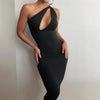 CNYISHE One Shoulder Bodycon Sheath Midi Party Dresses for Women Summer Sleeveless Outfits Sexy Hollow Out Dress Female Vestidos