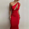CNYISHE One Shoulder Bodycon Sheath Midi Party Dresses for Women Summer Sleeveless Outfits Sexy Hollow Out Dress Female Vestidos