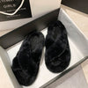 Women Furry Fur Slippers Soft Faux Fur Slides Ladies Plush House Slippers Cross Band Open Toe Flat Sandals Fluffy Warm Shoes