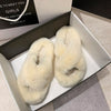 Women Furry Fur Slippers Soft Faux Fur Slides Ladies Plush House Slippers Cross Band Open Toe Flat Sandals Fluffy Warm Shoes