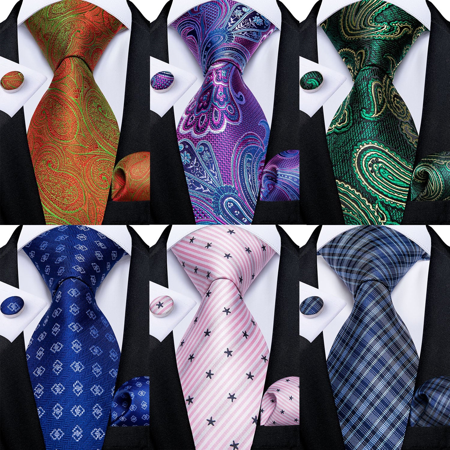 Classic Paisley Striped Plaid Men's Ties 8cm Silk Jucquard Business Wedding Neck Tie Handkerchief Set Cravat Ties Gifts DiBanGu