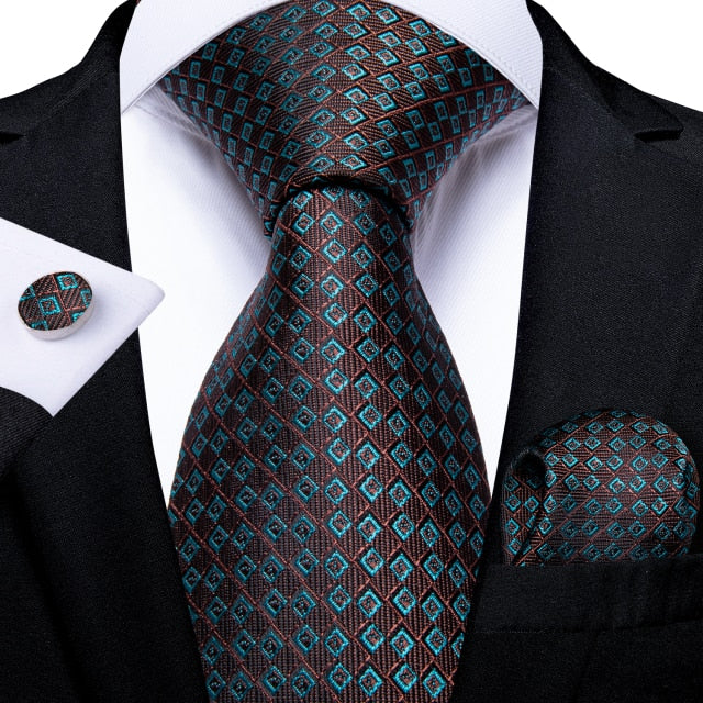 Classic Paisley Striped Plaid Men's Ties 8cm Silk Jucquard Business Wedding Neck Tie Handkerchief Set Cravat Ties Gifts DiBanGu