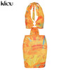 Kliou Tie Dry Two Piece Set Women 2021 Sexy Halter Sequined Beachwear Cleavage Crop Top+Mini Skirt Suit Female платье Outfits