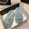 Women Faux Fur Slides Furry Fur Slippers Fluffy Flip Flops Slip on Flats Cute Ladies House Plush Slippers Home Cozy Warm Shoes