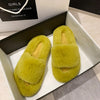 Women Faux Fur Slides Furry Fur Slippers Fluffy Flip Flops Slip on Flats Cute Ladies House Plush Slippers Home Cozy Warm Shoes
