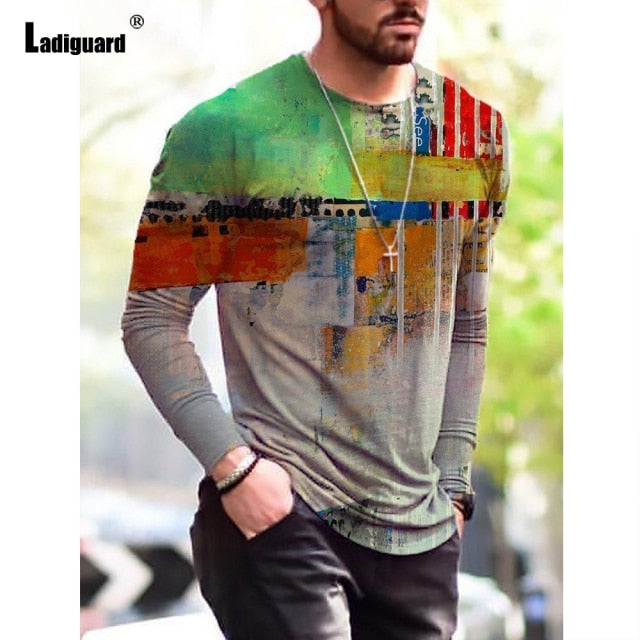 Garmenting Plus SIze Mens clothing Basic Tops Fashion 3D Print T-shirt 2021 New Summer Casual Pullovers Long Sleeve Tees Man 3XL