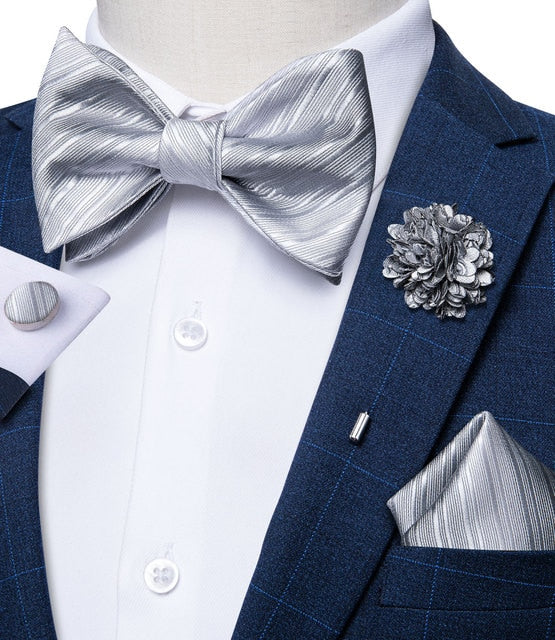 Adjustable Self Tie Bow Ties For Men 100% Silk Jacquard Woven Pink Solid Men Classic Wedding Party Butterfly Bowknot DiBanGu