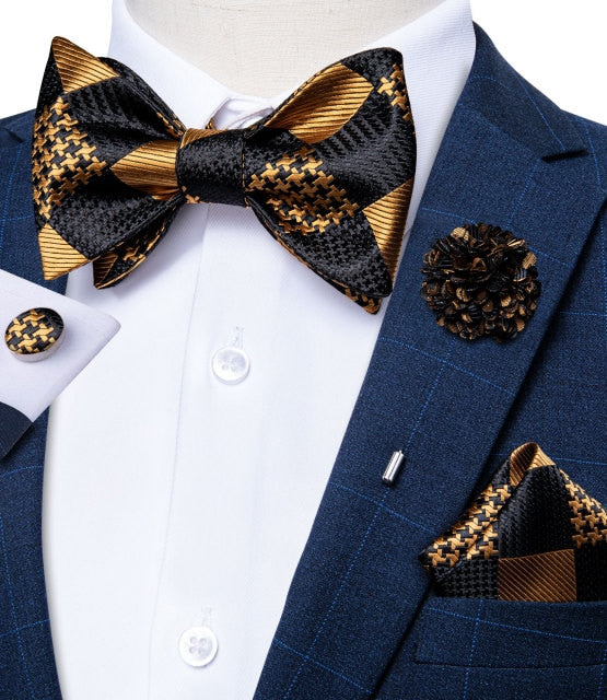 Adjustable Self Tie Bow Ties For Men 100% Silk Jacquard Woven Pink Solid Men Classic Wedding Party Butterfly Bowknot DiBanGu