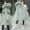 2021 New Cotton Liner Parker Parka Fashion Adjustable Waist Fur Collar Winter Jacket Women Medium Long Hooded Parka Coat