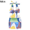 Kliou Tie Dry Two Piece Set Women 2021 Sexy Halter Sequined Beachwear Cleavage Crop Top+Mini Skirt Suit Female платье Outfits