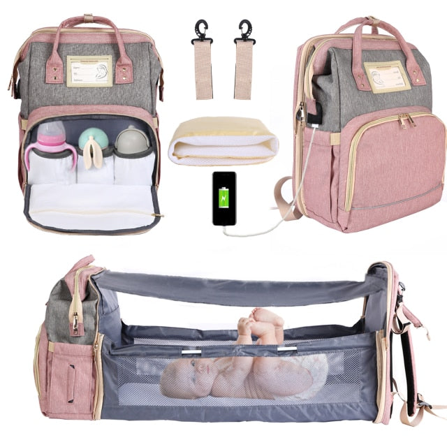 LEQUEEN Large Capacity Diaper Bag Backpack Multifunctional Baby Bed Bags Maternity Nursing Handbag Stroller Bag with Hooks Bag
