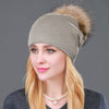 Autumn Winter Knitted Wool Hats For Women Fashion Pompon Beanies Fur Hat Female Warm Caps With Natural Genuine Raccoon Fur Cap