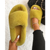 Women Faux Fur Slides Furry Fur Slippers Fluffy Flip Flops Slip on Flats Cute Ladies House Plush Slippers Home Cozy Warm Shoes