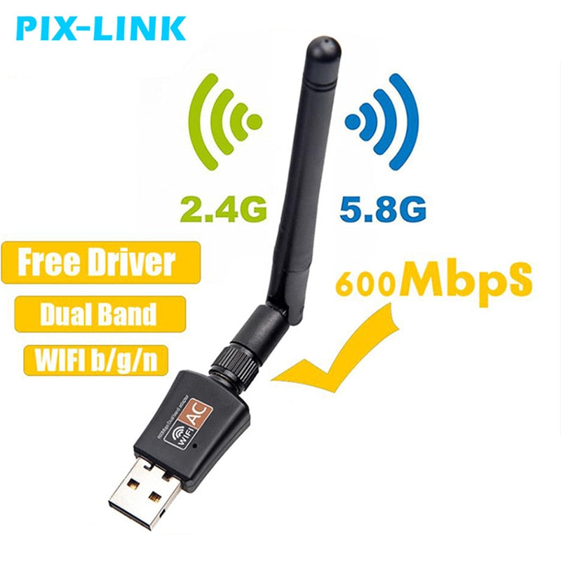 Mini 600Mbps USB Wifi Adapter 5.8GHz+2.4GHz USB2.0 Receiver Wireless Network Card Lan Wi-Fi High Speed Antenna