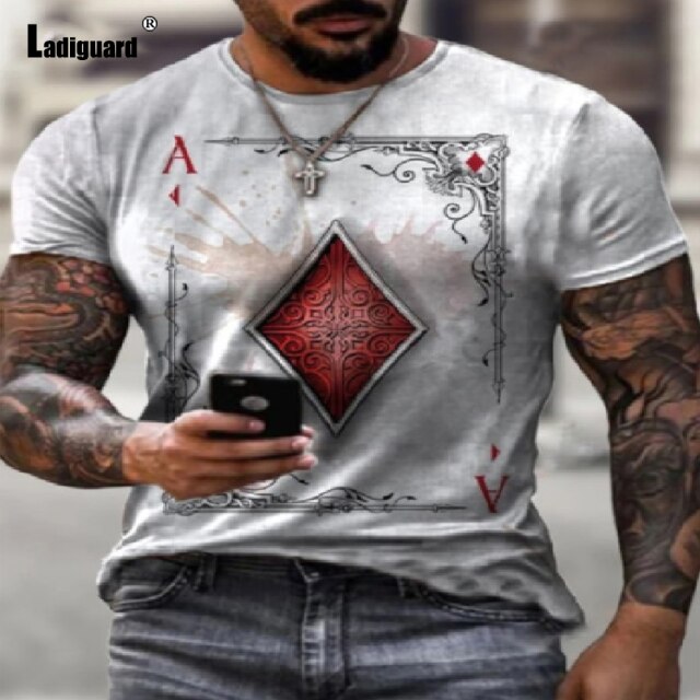 Sexy Mens clothing Basic Tops Fashion Playing cards Print T-shirt 2021 Summer Casual Pullovers Men Tees Shirt Plus Size S-5XL