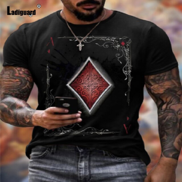 Sexy Mens clothing Basic Tops Fashion Playing cards Print T-shirt 2021 Summer Casual Pullovers Men Tees Shirt Plus Size S-5XL