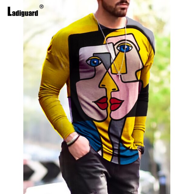Garmenting Plus SIze Mens clothing Basic Tops Fashion 3D Print T-shirt 2021 New Summer Casual Pullovers Long Sleeve Tees Man 3XL